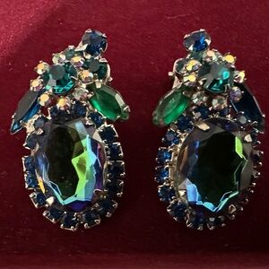 Elegant Blue and Green Crystal Earrings